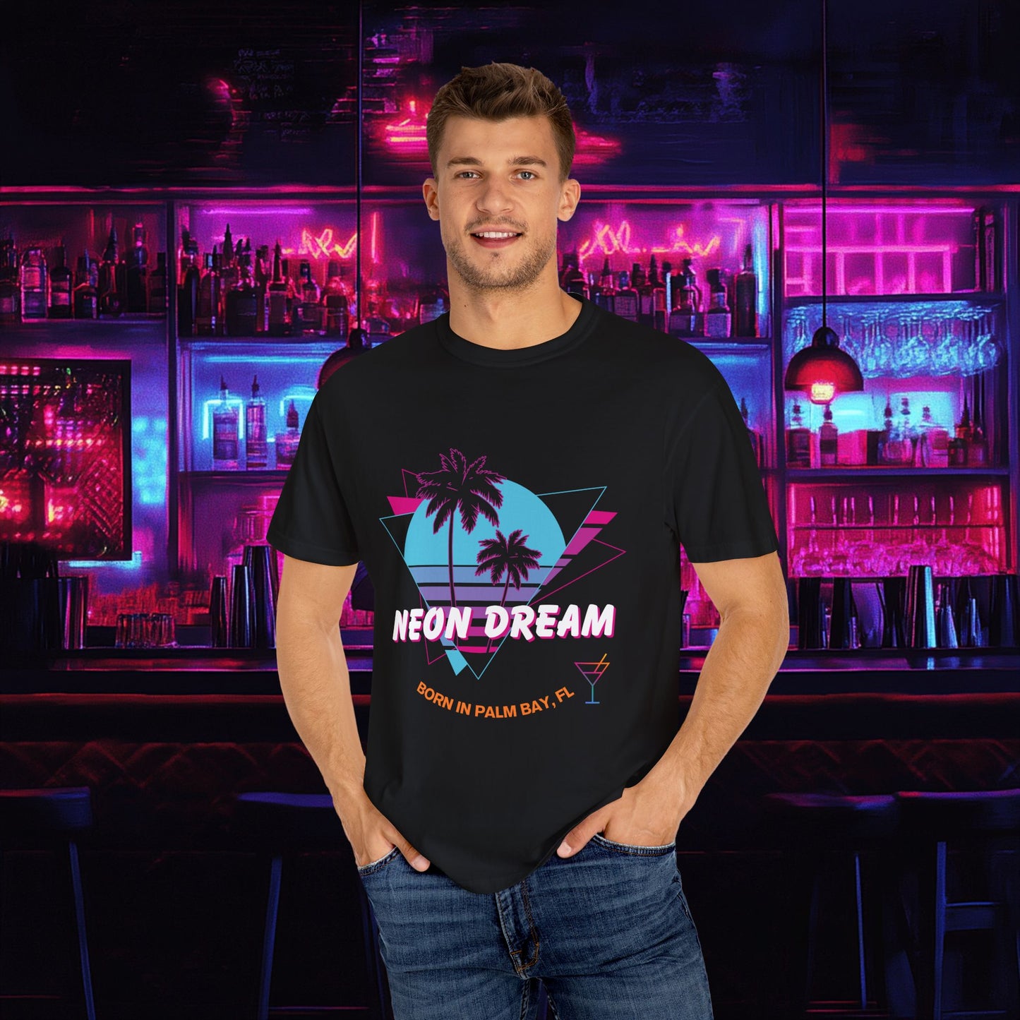 Neon Dream Born in Palm Bay Tee