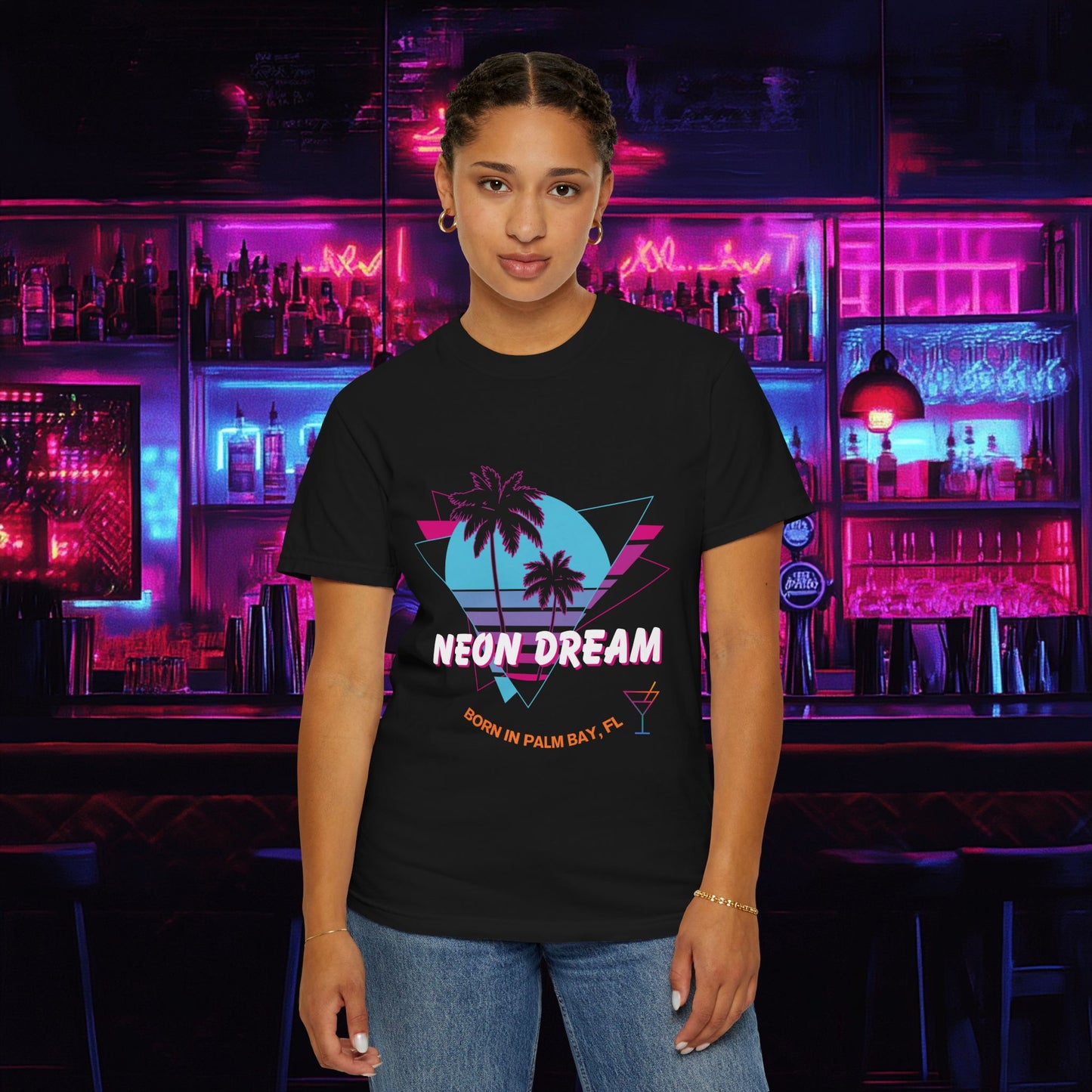 Neon Dream Born in Palm Bay Tee